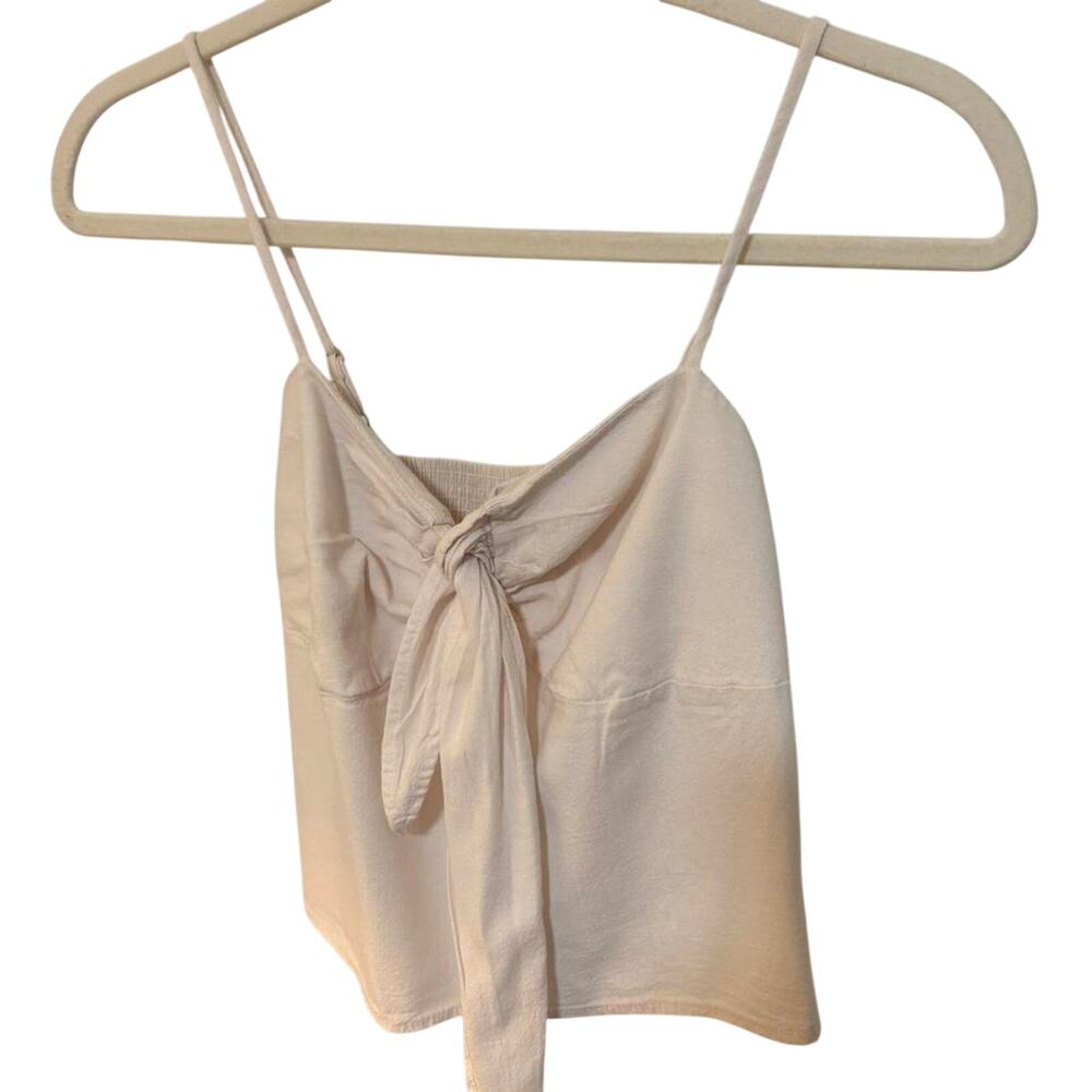 Y2K White Tie Front Cami Top One Size Coquette Minimal Summer Crop Tank - Picture 3 of 8